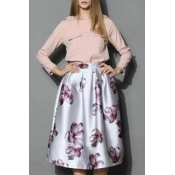 Elegant Chic Floral Printed Midi A-Line Bubble Skirt