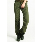 Women's Military Style Leisure Plain Straight Pants