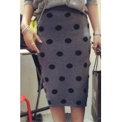 Women's High Rise Polka Dot Print Knit Midi Pencil Skirt