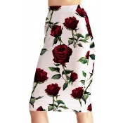 Women's Fashion Floral Print High Rise Pencil Midi Skirt