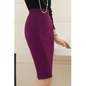 Women's Elastic Waist Knit Wrap Midi Skirt Basic Office Pencil Skirt