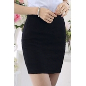 Office Lady High Rise Plain Zip Back Wrap Pencil Mini Skirt