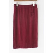 Women's Elastic Waist Plain Basic Knit Midi Pencil Skirt