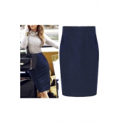 Office Lady Wool High Rise Pencil Plain Midi Skirt with Pockets