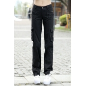 Women's Leisure Plain Sport Straight Pants with Pockets