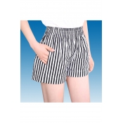 Women's Plus-Size Casual Elastic Waist Striped Shorts