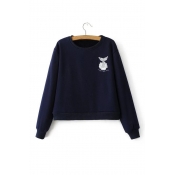 Fashion Embroidery Mermaid Pattern Long Sleeve Cropped Pullover Sweatshirt
