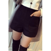 Fashion Casual High Waist Plain Hot Short with Two Vertical Pockets