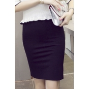 Office Lady High Rise Plain Slit Back Wrap Pencil Mini Skirt