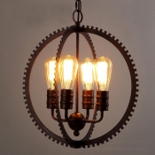Industrial Vintage Style 4 Light Chandelier with Gear Shape in Black Finish