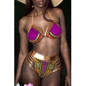 Women's Sexy Tie Back Halter Tribal Print Triangle Bikini Set
