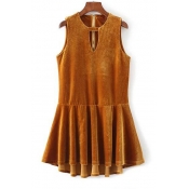 Trendy Plain Cutout V-Neck Sleeveless Zip Back Pleated Dress
