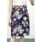Women's Floral Print High Rise Bow Waist Wrap Midi Skirt