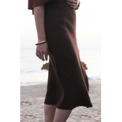 Women's Fashion High Rise Slit Side Knit Pencil Midi Skirt