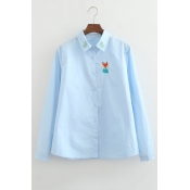 Embroidery Fox Tree Lapel Single Breasted Long Sleeve Button Down Shirt