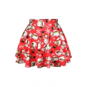 Christmas Theme Print Fitted A-Line Mini Skirt