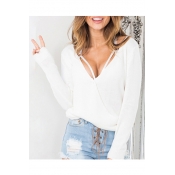 Sexy Plunge V-Neck Long Sleeve Plain Pullover Sweater