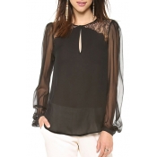 Sexy See Through Lace Back Long Sleeve Cutout Front Blouse Top