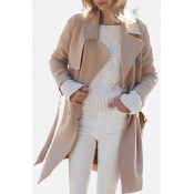 Chic Notched Lapel Long Sleeve Single Breasted Plain Tunic Coat