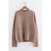 Women's Fashion Round Neck Long Sleeve Plain Pullover Sweater