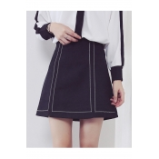 High Waist Zip Side Mini A-Line Skirt in Seamed Detail
