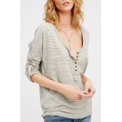 Women;s Sexy Scoop Neck Long Sleeve Striped Plain Sweater