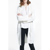 Open Front Long Sleeve Tunic Knit Cardigan with Pockets