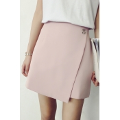 Chic Elegant Plain Asymmetric Hem Wrap Mini Skirt