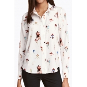 Casual Lapel Single Breasted Long Sleeve Floral Printed Button Down Shirt