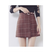 High Waist Plaid Wrap Mini Skirt with Buttons