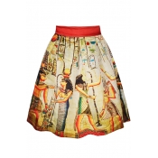 Vintage Egyptian Character Print A-Line Skirt