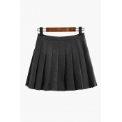 Fashion High Waist Zip Side Plain Mini A-Line Pleated Skirt