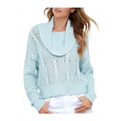 Women's Fashion Cocoon Neck Long Sleeve Basic Cable Knit Crop Sweater