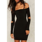 Women's Fashion Off the Shoulder Cut Out Sleeve Bodycon Mini Dress