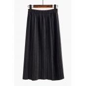 Popular Elastic High Waist Plain Maxi Pleated Skirt
