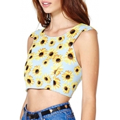 New Stylish Floral Printed Zip Back Sleeveless Cropped Tank