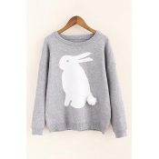 Cute Rabbit Pattern Round Neck Long Sleeve Pullover Sweater