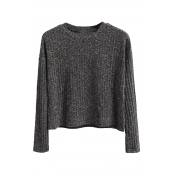 Fashion Round Neck Long Sleeve Plain Cropped Sweater