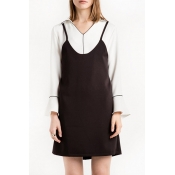 Women's Bell Sleeve V-Neck Shirt Plain Mini Shift Slip Dress Co-Ords