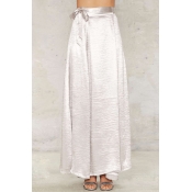 Sexy Fashion Split Front Belt Waist Plain Maxi Skirt