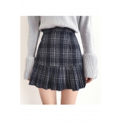 Women's High Waist Plaid Mini Pleated Skirt