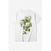 Botanical Cuts Letter Pattern Round Neck Short Sleeve Casual Tee
