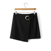 New Arrival Wrap Metal Ring Tie Waist Plain&Striped Mini Skirt