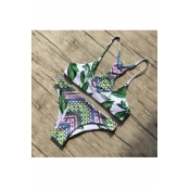 Sexy Floral Printed Bustier Top Racerback Bikinis Swimwear