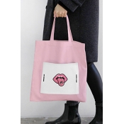 Unisex Fashion Mouth Printed Color Block Shoulder Bag