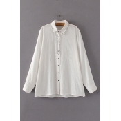 Embroidery Dash Line Single Breasted Lapel Long Sleeve Shirt