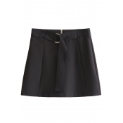 Summer New Fashion Zip Fly Metal Ring Waist Plain Bodycon Mini Skirt