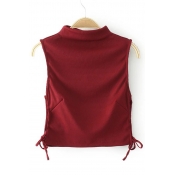 New Arrival Tied Sides Sleeveless Half High Neck Cropped Plain Pullover Sweater