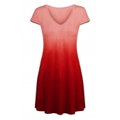 New Arrival V Neck Short Sleeve Fashion Ombre Pullover Tunic Tee