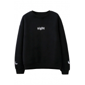 Unisex Day/Night Letter Embroidered Long Sleeve Round Neck Pullover Sweatshirt